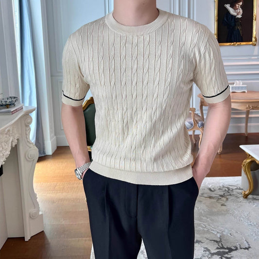 Men's Khaki/Black Striped Cotton T-Shirt - Stylish Round Neck Tee - Buy Center