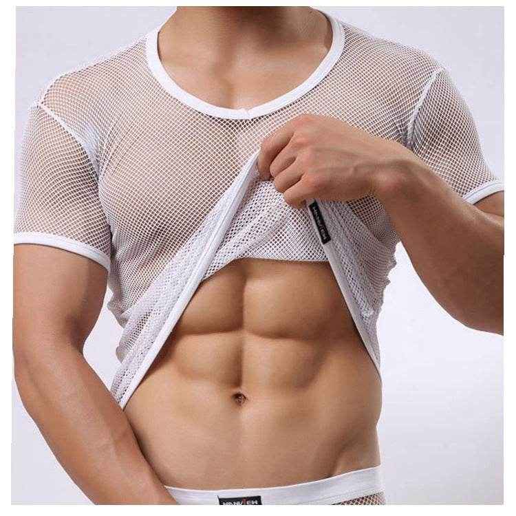 Men's Lightweight Mesh Tee - Slim Fit Round Neck, Stylish Design