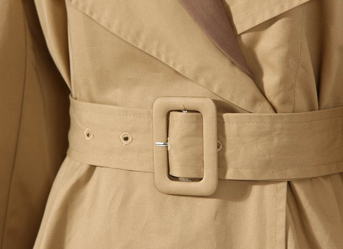 Buycenter Women's Double Breasted Overknee Coat - Stylish Khaki & Black - Buy Center