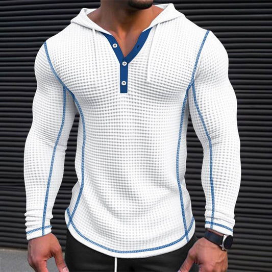 Men's Waffle Button Hoodie T-Shirt Top - Casual Long Sleeve Fashion - Buy Center