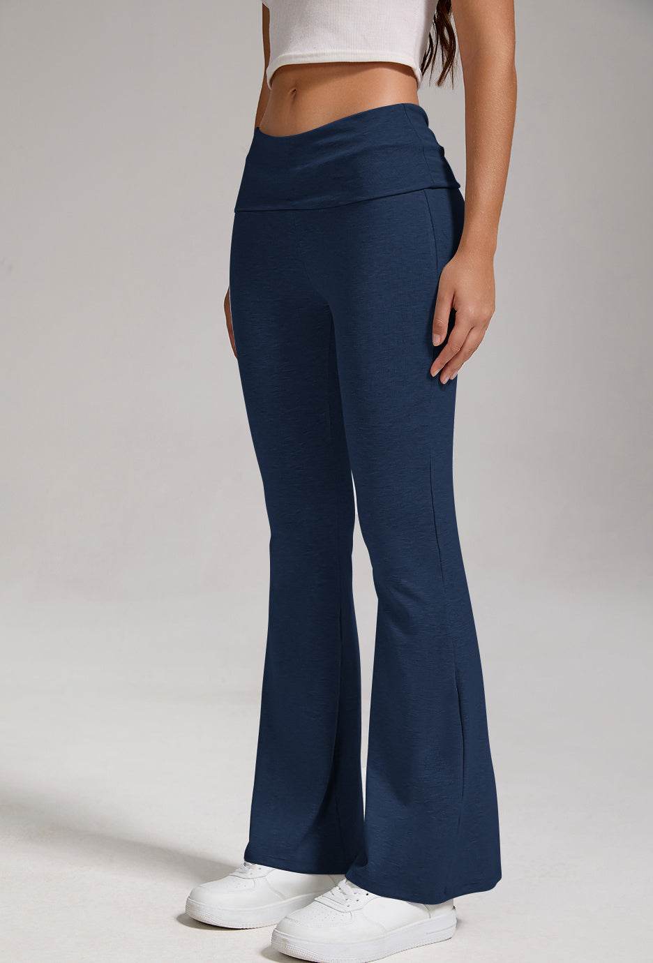 Buycenter Women's Low Waisted Flared Pants - Exposed Navel, Wide Leg - Buy Center