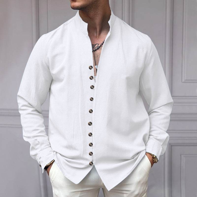 Buycenter Men's Casual Loose Linen Shirt - Ethnic Style, Long Sleeve - Buy Center