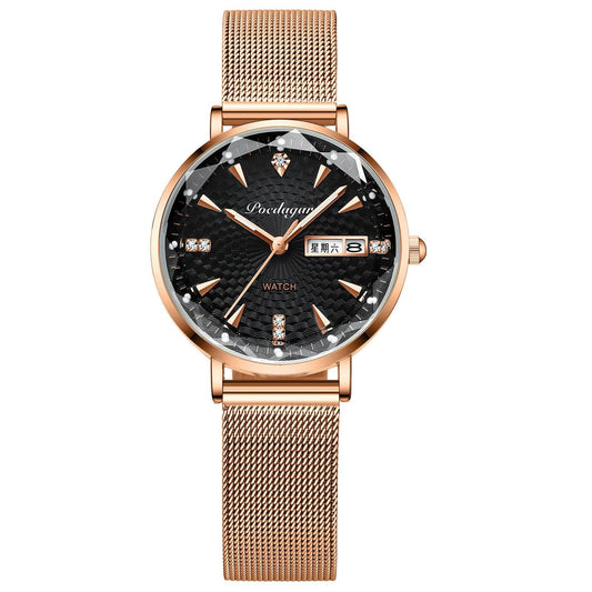 Stylish Women's Quartz Watch - Waterproof Design & Double Calendar Feature - Buy Center
