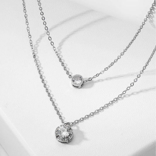 Double-Layered Zircon Pendant Necklace - Elegant Women's Jewelry Gift - Buy Center