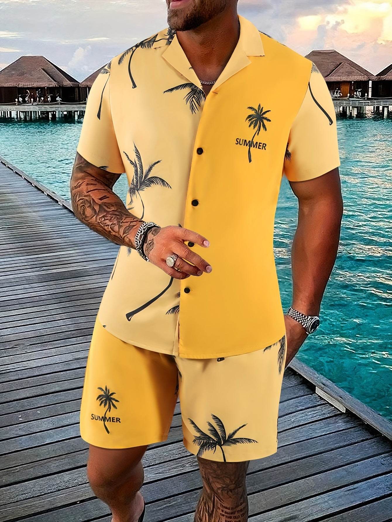 Coconut Tree 3D Printed Suit - Men’s Trendy Summer Casual Outfit - Buy Center