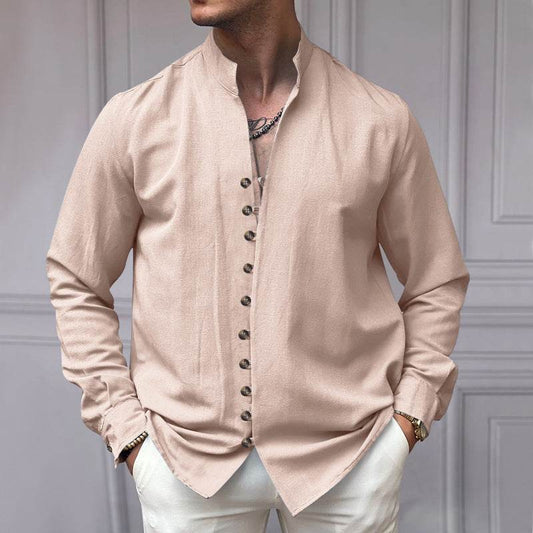 Buycenter Men's Casual Loose Linen Shirt - Ethnic Style, Long Sleeve - Buy Center
