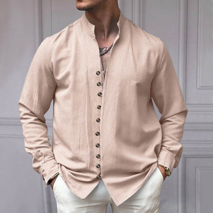 Buycenter Men's Casual Loose Linen Shirt - Ethnic Style, Long Sleeve - Buy Center