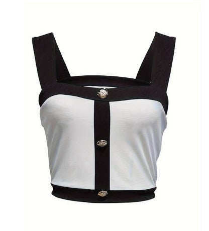 Buycenter Women's Square Neck Color Blocked Sleeveless Vest - Slim Fit - Buy Center
