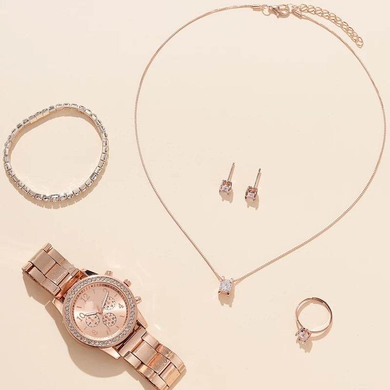 Buy Center Women's Quartz Watch Set - Steel Strap & Elegant Accessories - Buy Center