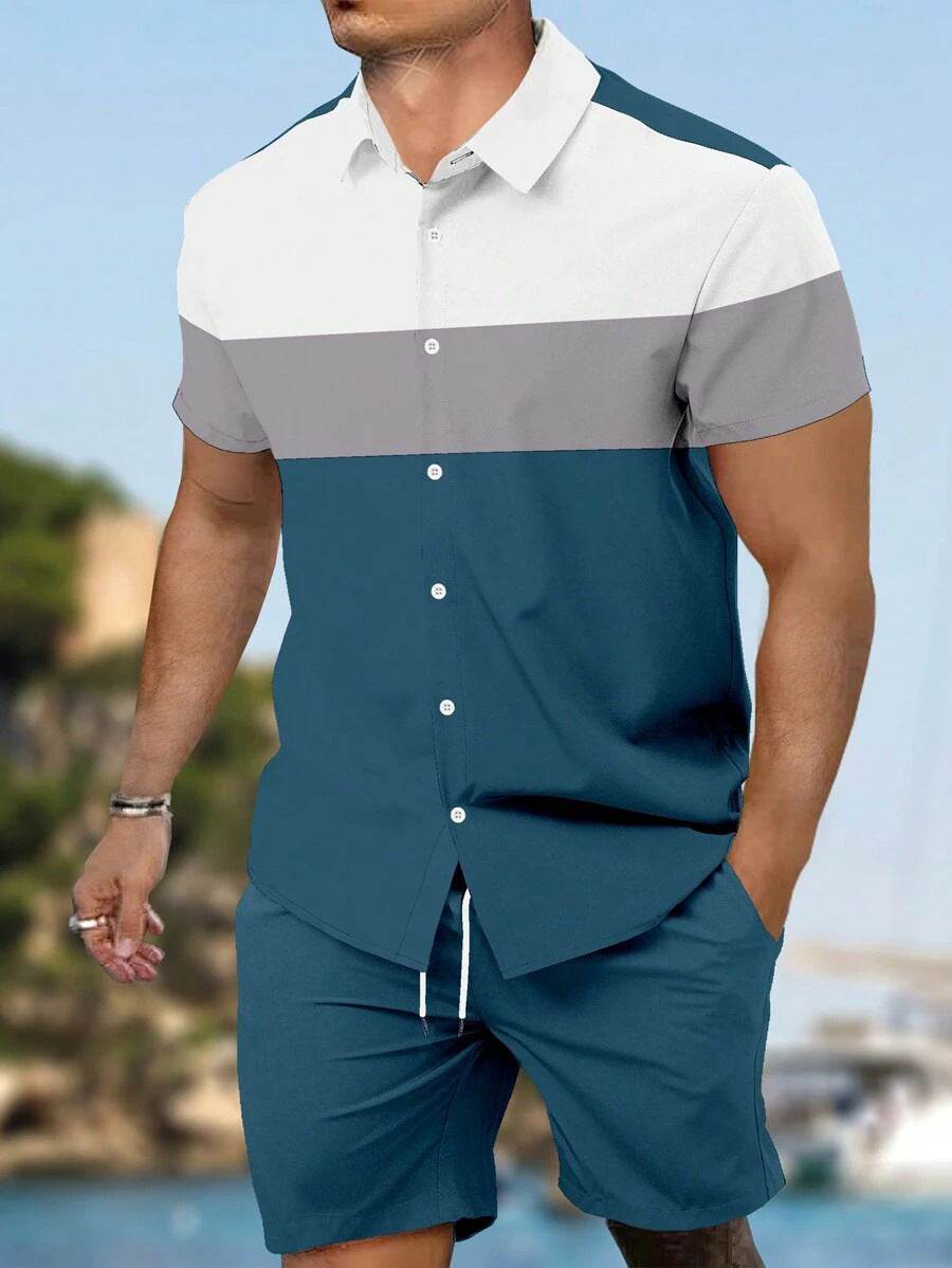 Men's Loose Casual Geometric Short Shirt - Lightweight & Breathable Summer Style - Buy Center