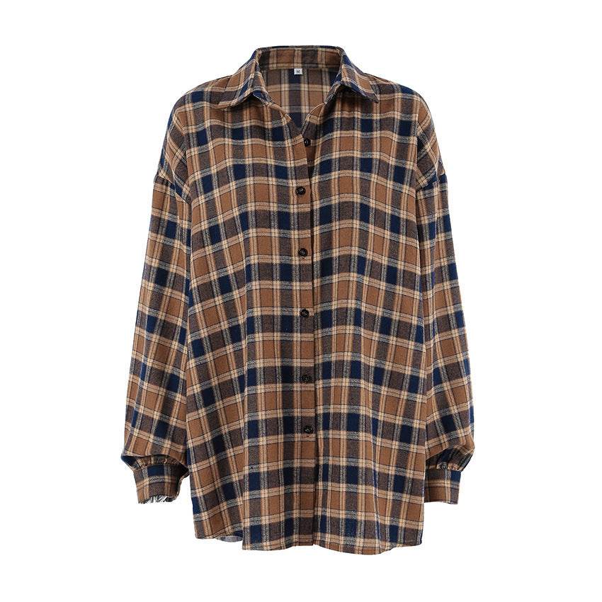 Fashion Plaid Shirt - Loose Fit Cotton Blouse for Effortless Style - Buy Center