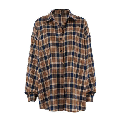 Fashion Plaid Shirt - Loose Fit Cotton Blouse for Effortless Style - Buy Center