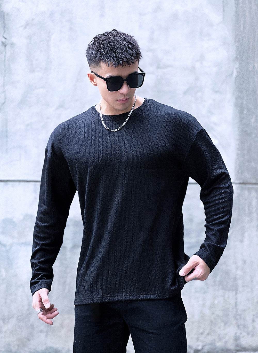 Buycenter Men's Long-Sleeved Sportswear - Striped Cotton Fitness Wear - Buy Center