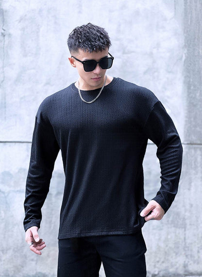 Buycenter Men's Long-Sleeved Sportswear - Striped Cotton Fitness Wear - Buy Center