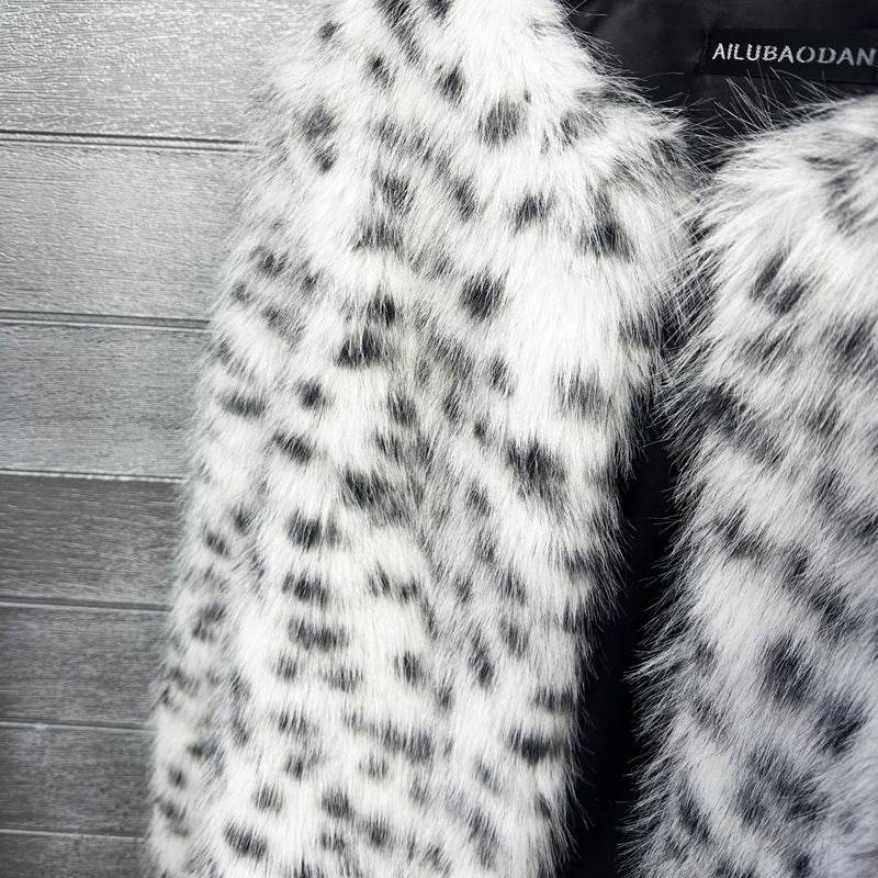 Women's Black & White Spots Short Coat - Trendy Faux Fur Style 2025 - Buy Center