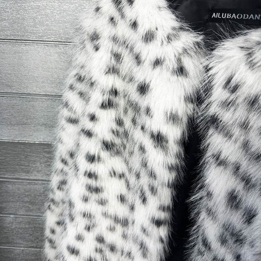 Women's Black & White Spots Short Coat - Trendy Faux Fur Style 2025 - Buy Center