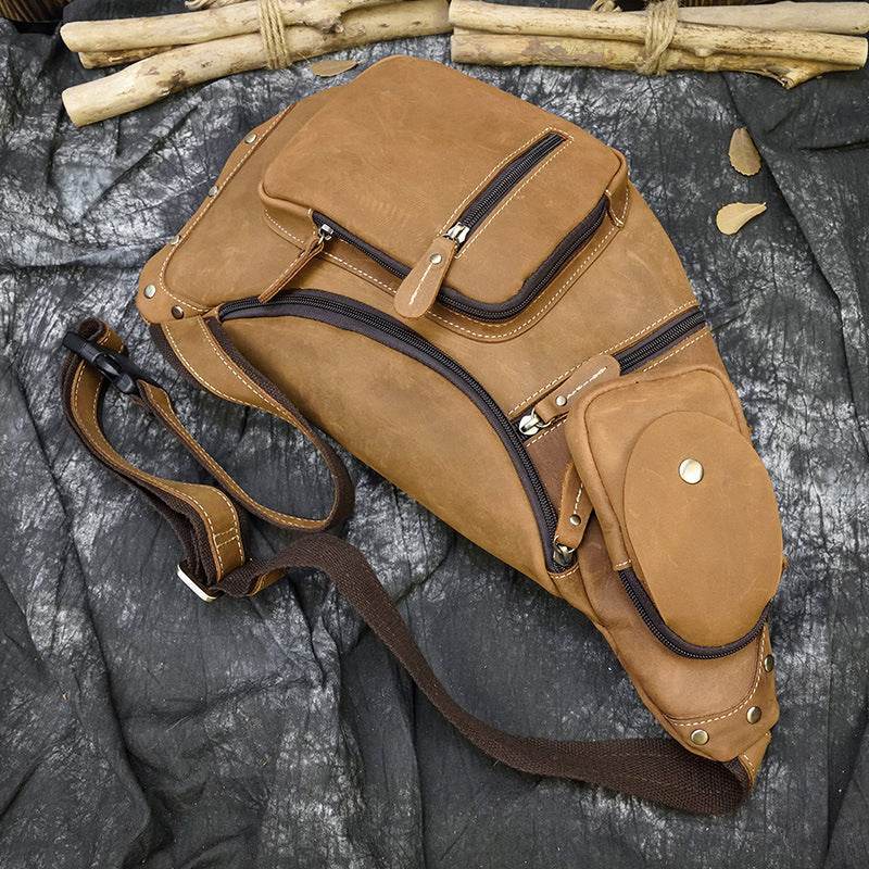 Retro Men's Chest Bag - Genuine Leather, Stylish & Convenient Design - Buy Center