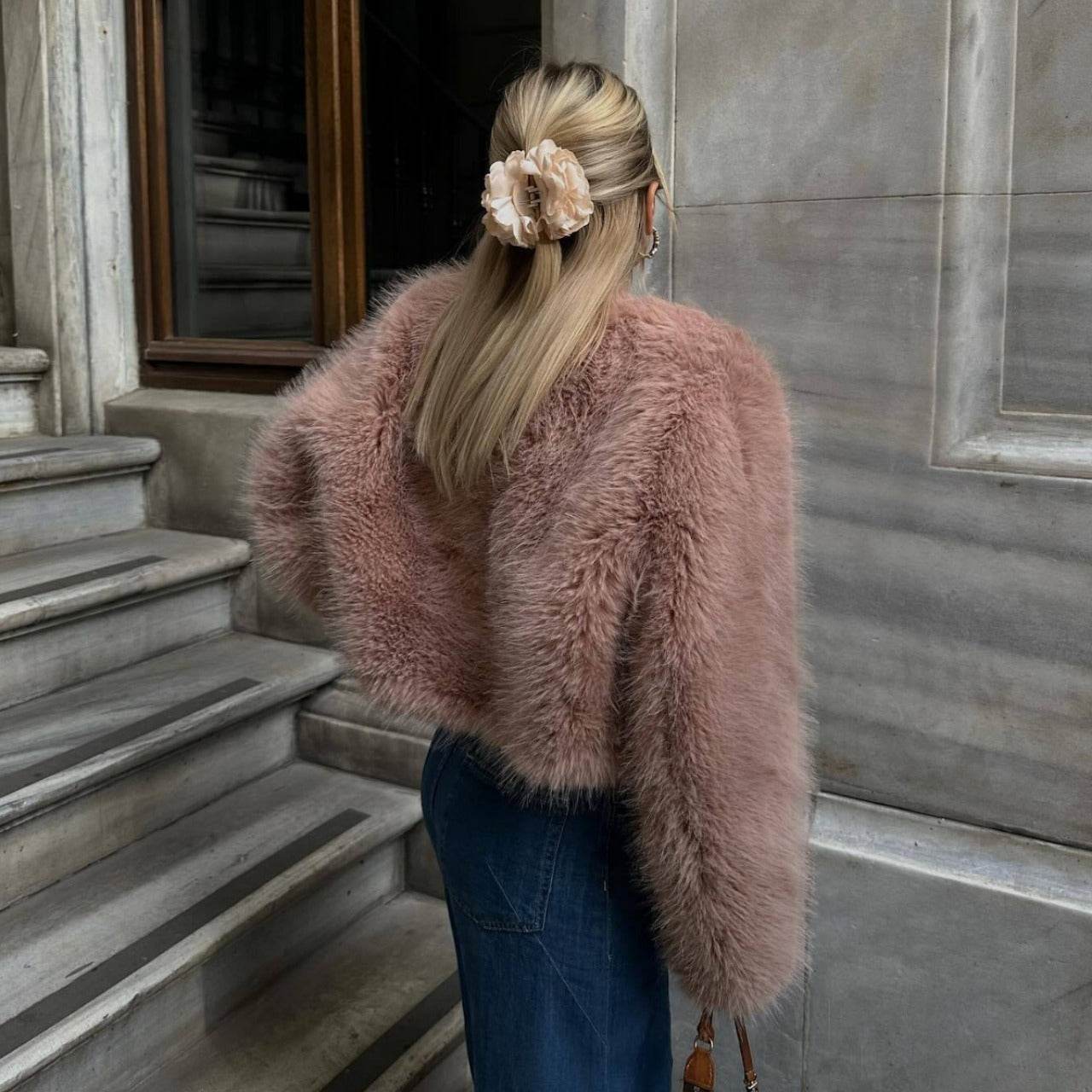 Stylish Polyester Imitation Fur Women's Cardigan Coat - Trendy Fashion 2025 - Buy Center