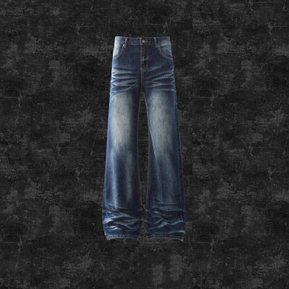 Stylish Men's Retro Washed White Straight Jeans - Mid-Waist Comfort Fit