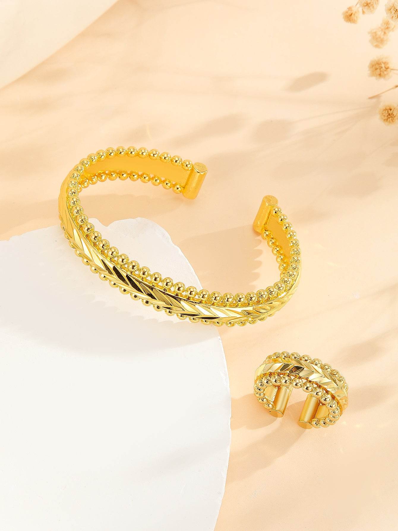 Vintage Gold Plated Bracelet & Ring Set - Women's Festival Jewelry 2025 - Buy Center
