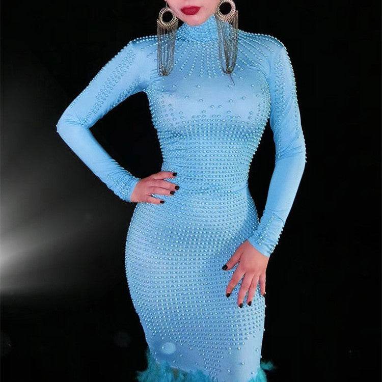 Buycenter Elegant Feather Trailing Dress - Elegant Evening Wear - Buy Center