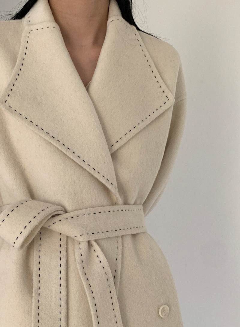 Buycenter Double-faced Woolen Overcoat - Long Fur Lapel, Lace-up Style - Buy Center