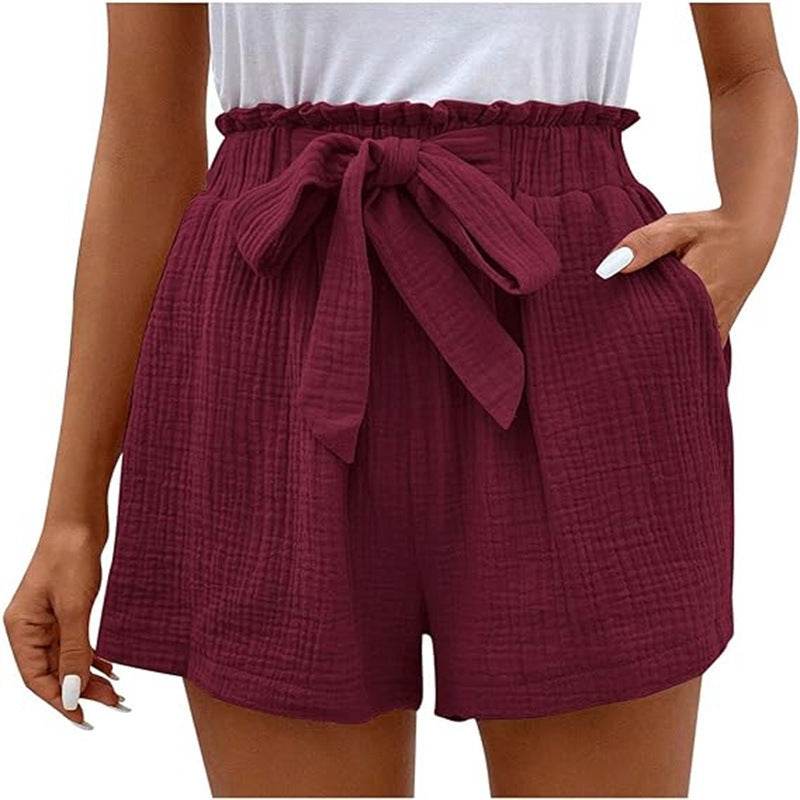 Women's Elastic Waist Casual Shorts - Trendy Wide Leg Design, Solid Colors - Buy Center