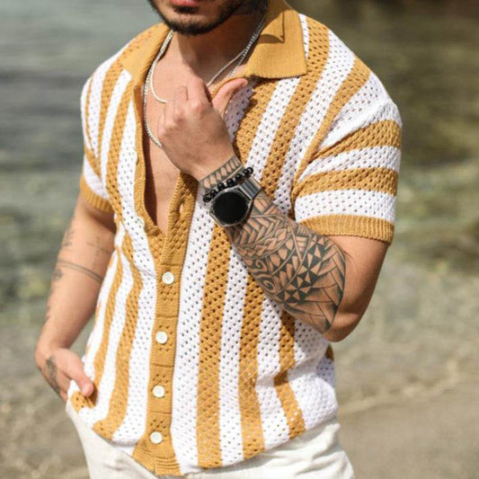 Men's Casual Loose Striped Polo Shirt - Ice Silk, Summer Comfort - Buy Center