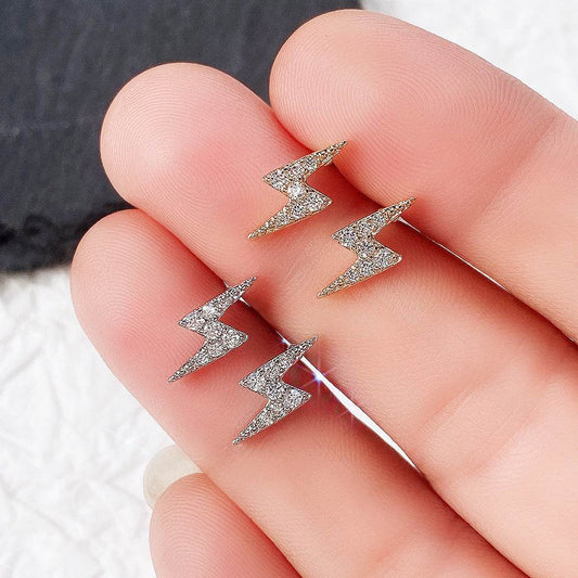 Stylish Mini Lightning Zircon Stud Earrings for Women - Copper & Gold - Buy Center