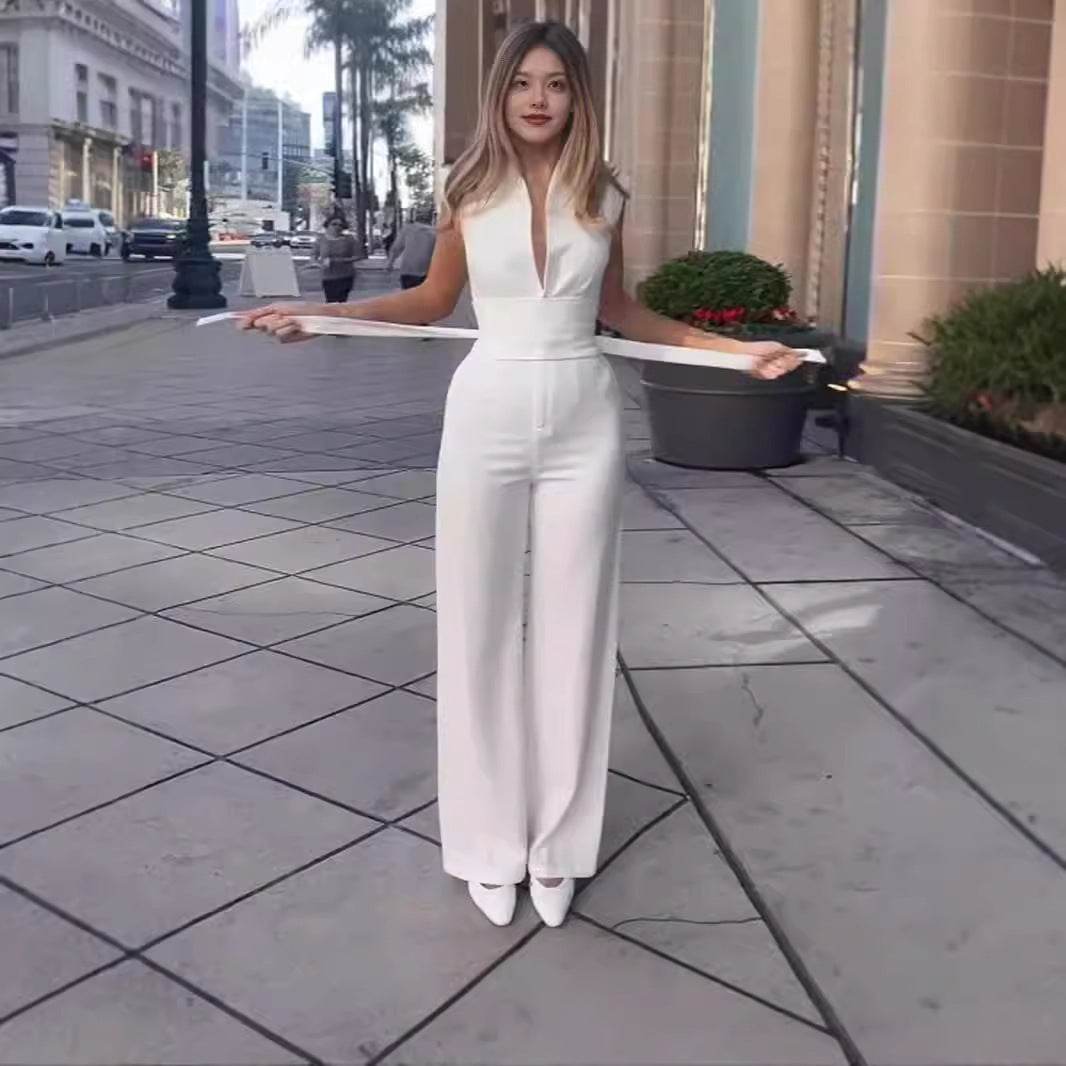 Elegant Low Neck Sleeveless Jumpsuit - Sizes XS to 2XL, Modern Style - Buy Center