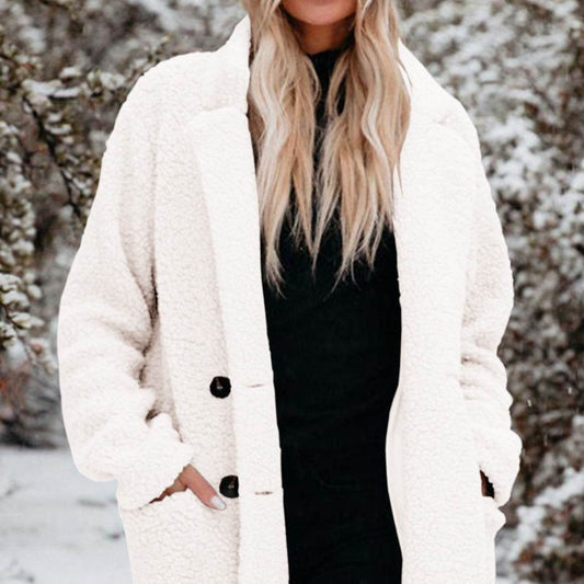 Women's Long-Sleeved Lapel Plush Top - Chic Warm Casual Style 2025 - Buy Center