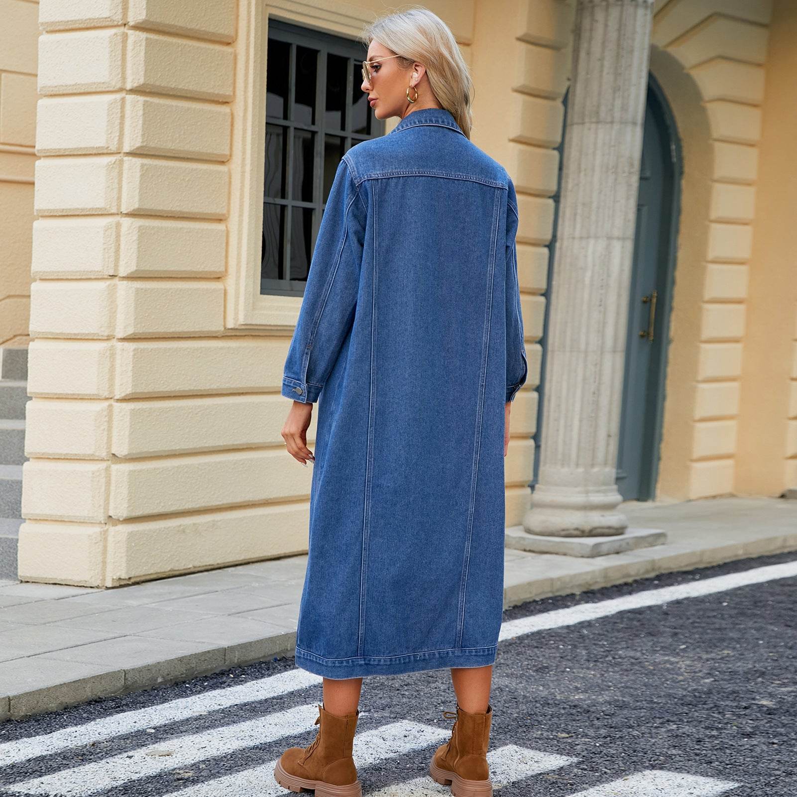 Buycenter Women’s Long Denim Trench Coat - Stylish Blue Cardigan - Buy Center