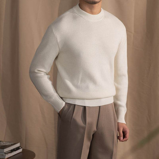 Buycenter Thick Needle Round Neck Sweater - Comfy Wool Blend Pullover - Buy Center