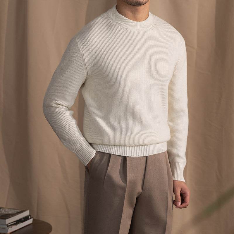 Buycenter Thick Needle Round Neck Sweater - Comfy Wool Blend Pullover - Buy Center