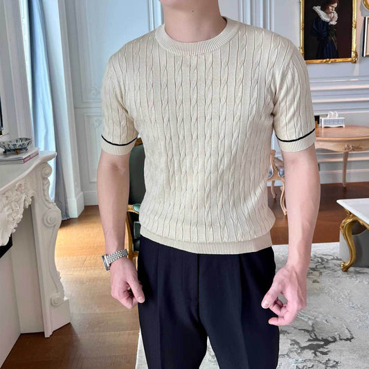 Men's Khaki/Black Striped Cotton T-Shirt - Stylish Round Neck Tee - Buy Center