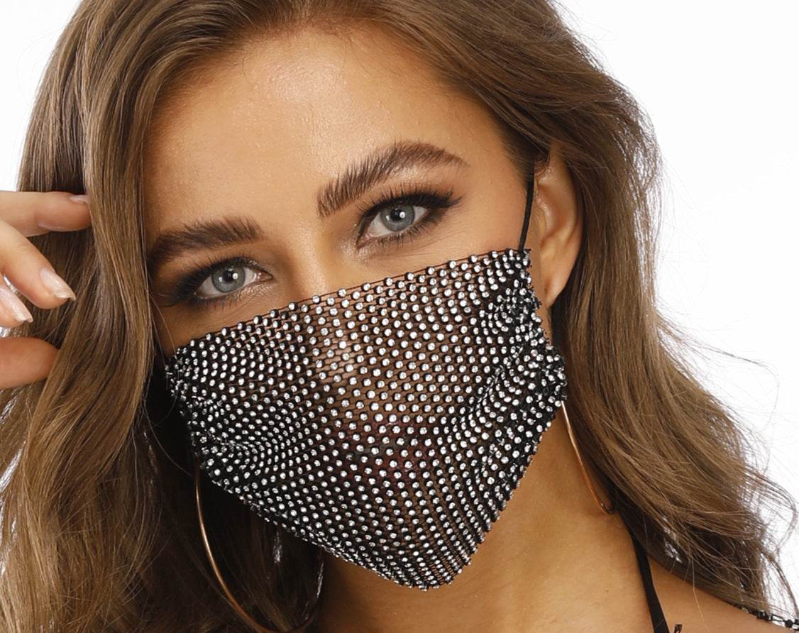 Stylish Fishnet Rhinestone Face Mask - Modern Trendy Design for All - Buy Center