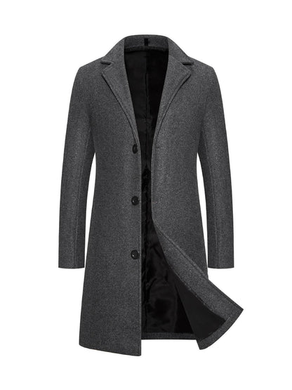 Men's Slim-Fit Woolen Coat - Stylish Mid-Length Trench with Lapel Collar - Buy Center