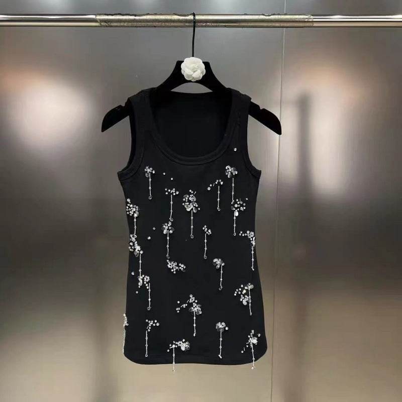 Stylish Sleeveless Gold Beaded Vest for Women - Casual Cotton Elegance - Buy Center