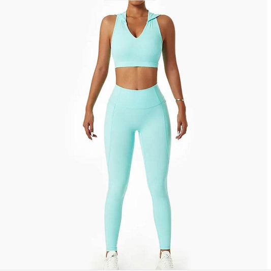 Buycenter Lulu Nude Yoga Bra Set - Shockproof Sports Bra & Leggings - Buy Center