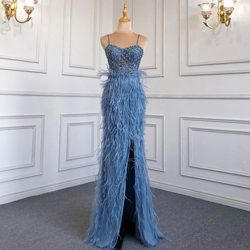 Feather Slim-Fit Evening Dress - Elegant Formal Wear for Parties & Banquets - Buy Center