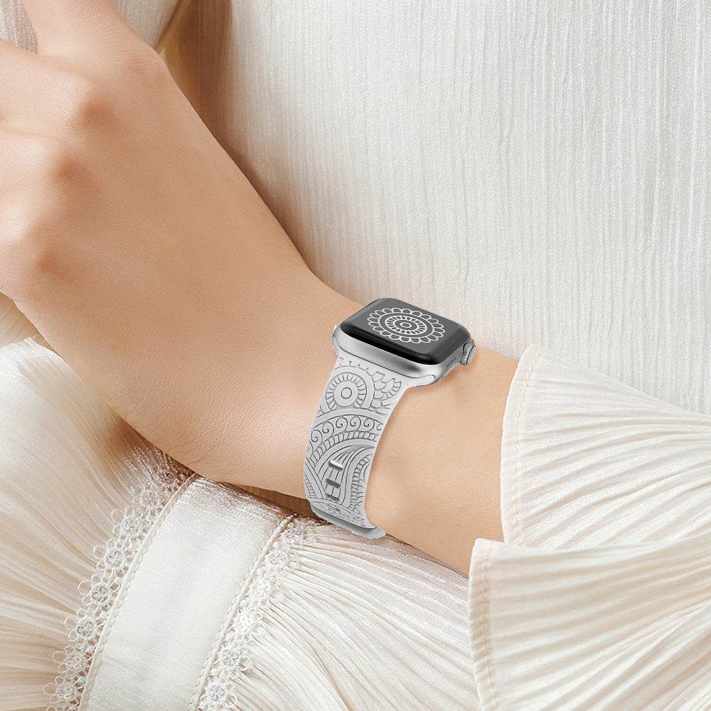 Laser Carved Silicone Strap - Cashew Print for Apple Watches 38-49mm - Buy Center
