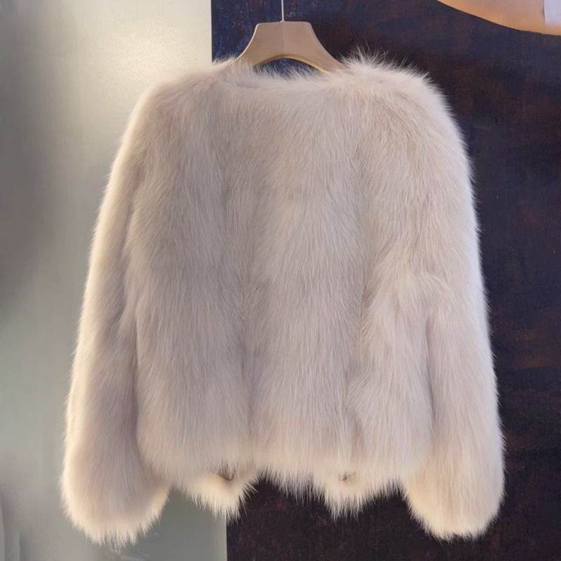 Women's Short Autumn Button Top - Stylish Coat with Fur Collar - Buy Center