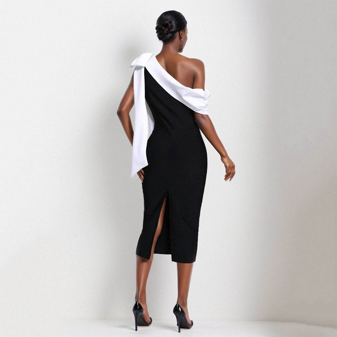 Elegant Women's Slim-Fit Jumpsuit - Oblique Shoulder & Bandage Design - Buy Center