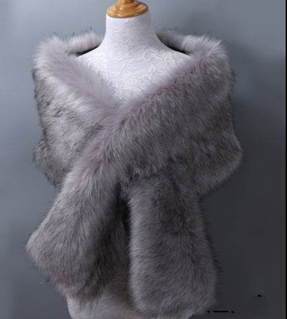 Elegant Faux Fox Fur Bridal Evening Dress - Lengthened Monochrome Style - Buy Center