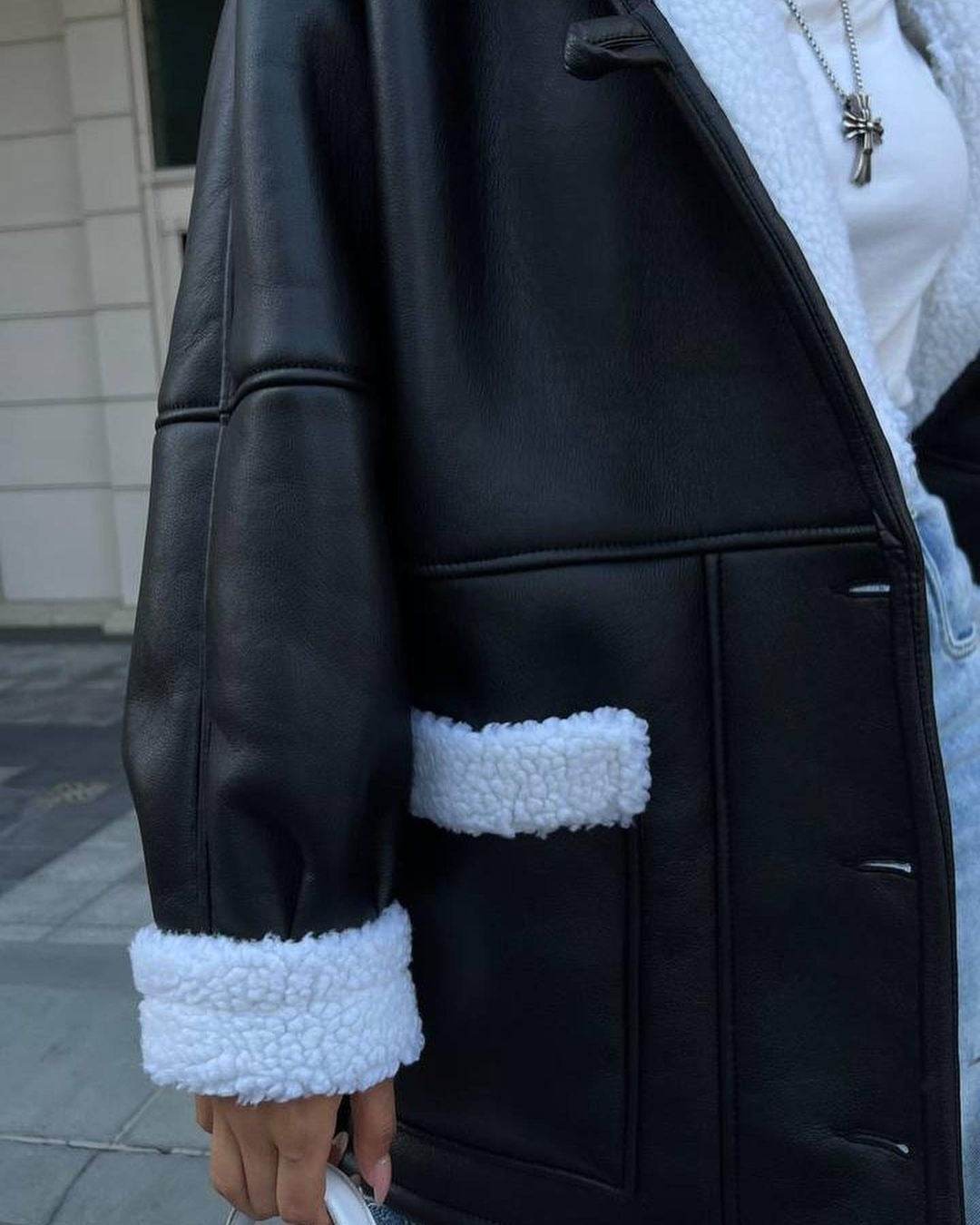 Korean Style Leather & Fur Coat - Trendy, Warm Long Sleeve Design - Buy Center