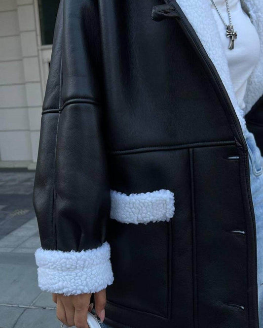 Korean Style Leather & Fur Coat - Trendy, Warm Long Sleeve Design - Buy Center