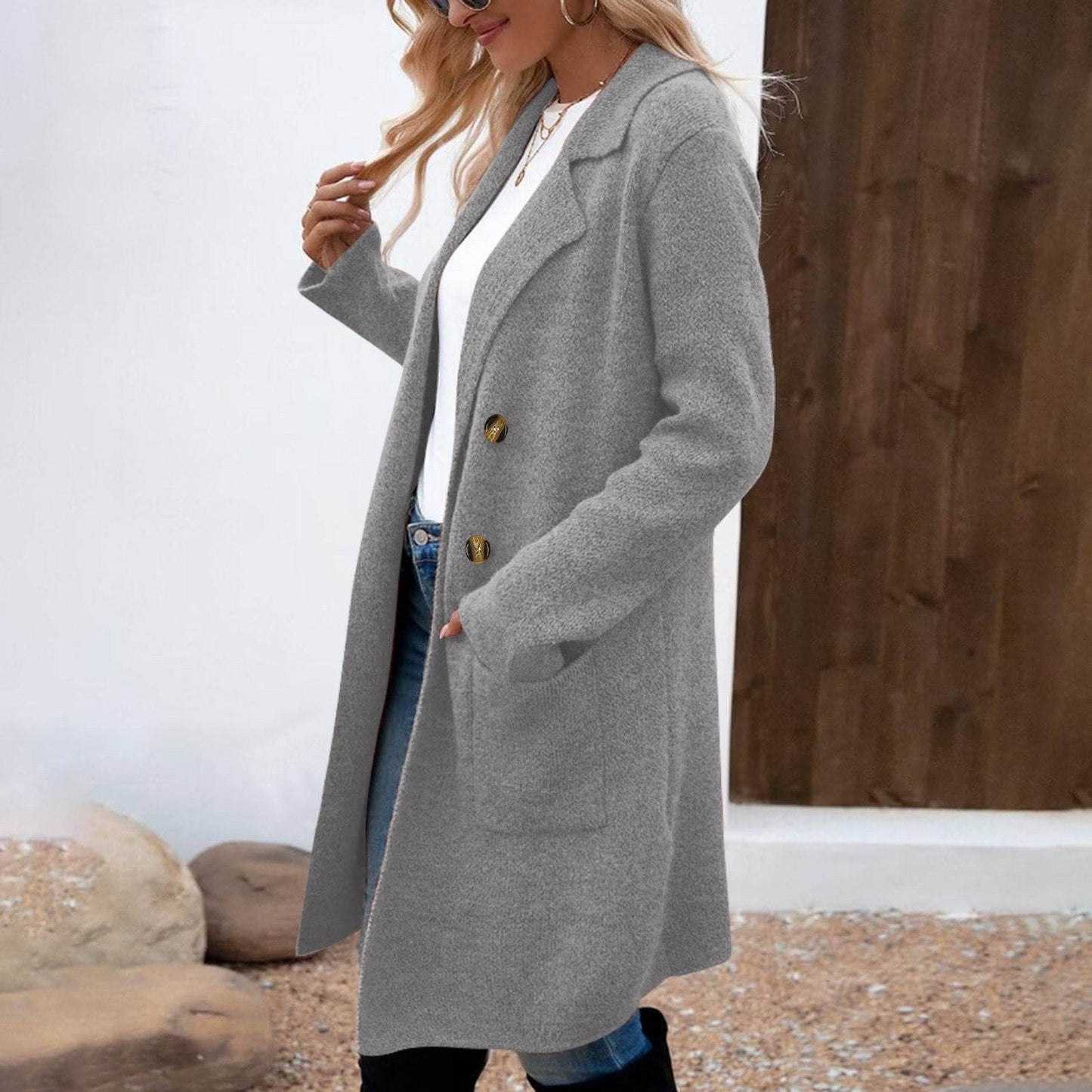 Buycenter Women's Mid-Length Woolen Coat Jacket - All-Match Fashionable Style - Buy Center