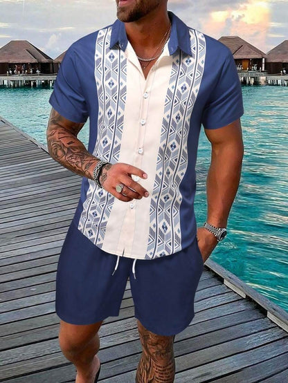 Men's Loose Casual Geometric Short Shirt - Lightweight & Breathable Summer Style - Buy Center