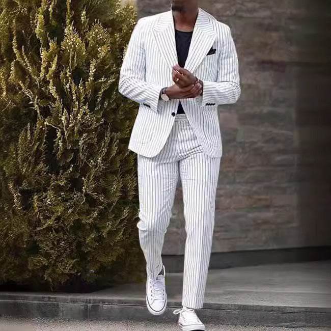 American Light Luxury Striped Suit - Slim Fit Business Casual Trousers - Buy Center
