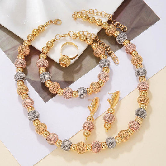 Fashionable 5-Piece Metallic Jewelry Set - Gold Earrings, Necklaces & Bracelet - Buy Center